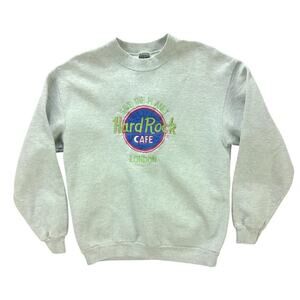 Hard Rock Cafe London Embroidered Logo Crewneck Sweatshirt Grey Unisex Medium